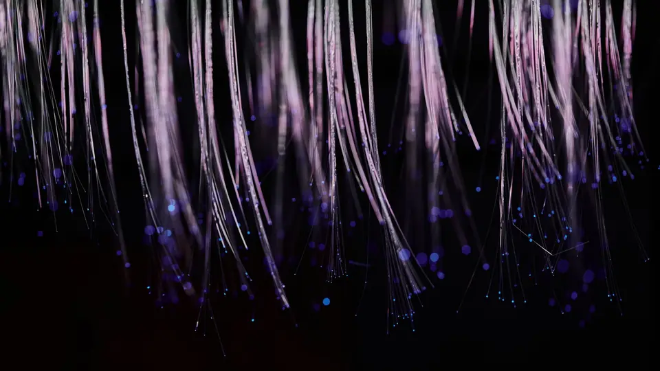 Holographic neural network data stream floating above digital glass table