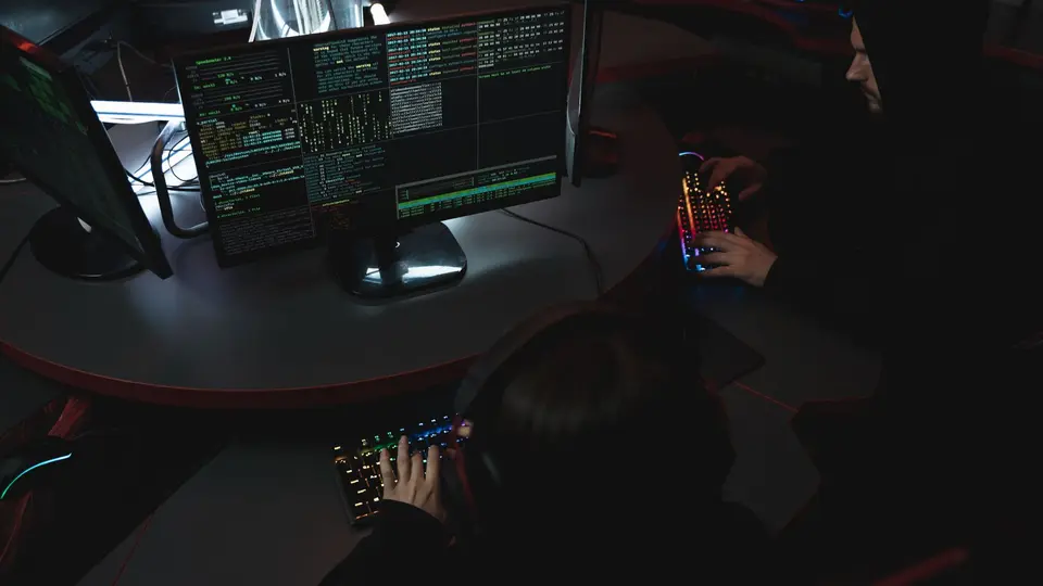 Digital padlock hologram glowing on glowing fiber optic circuit board